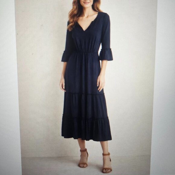 NWT BODEN Navy Tiered Maxi Dress US 12 Viscose Ruffle Sleeve Boho Cottagecore - Picture 2 of 12